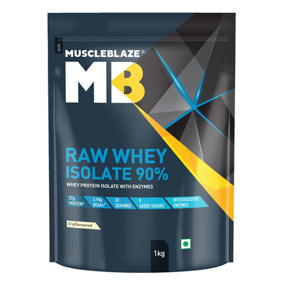 MuscleBlaze 100% Clean Raw Whey Protein Isolate (Unflavoured, 1kg) | 27g Protein per Scoop