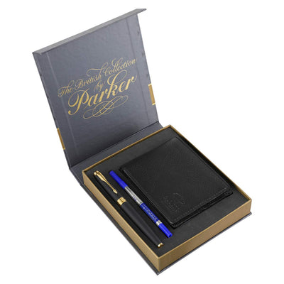 Parker Aster Matte Black Roller Ball Pen with Wallet ( Gold Trim)