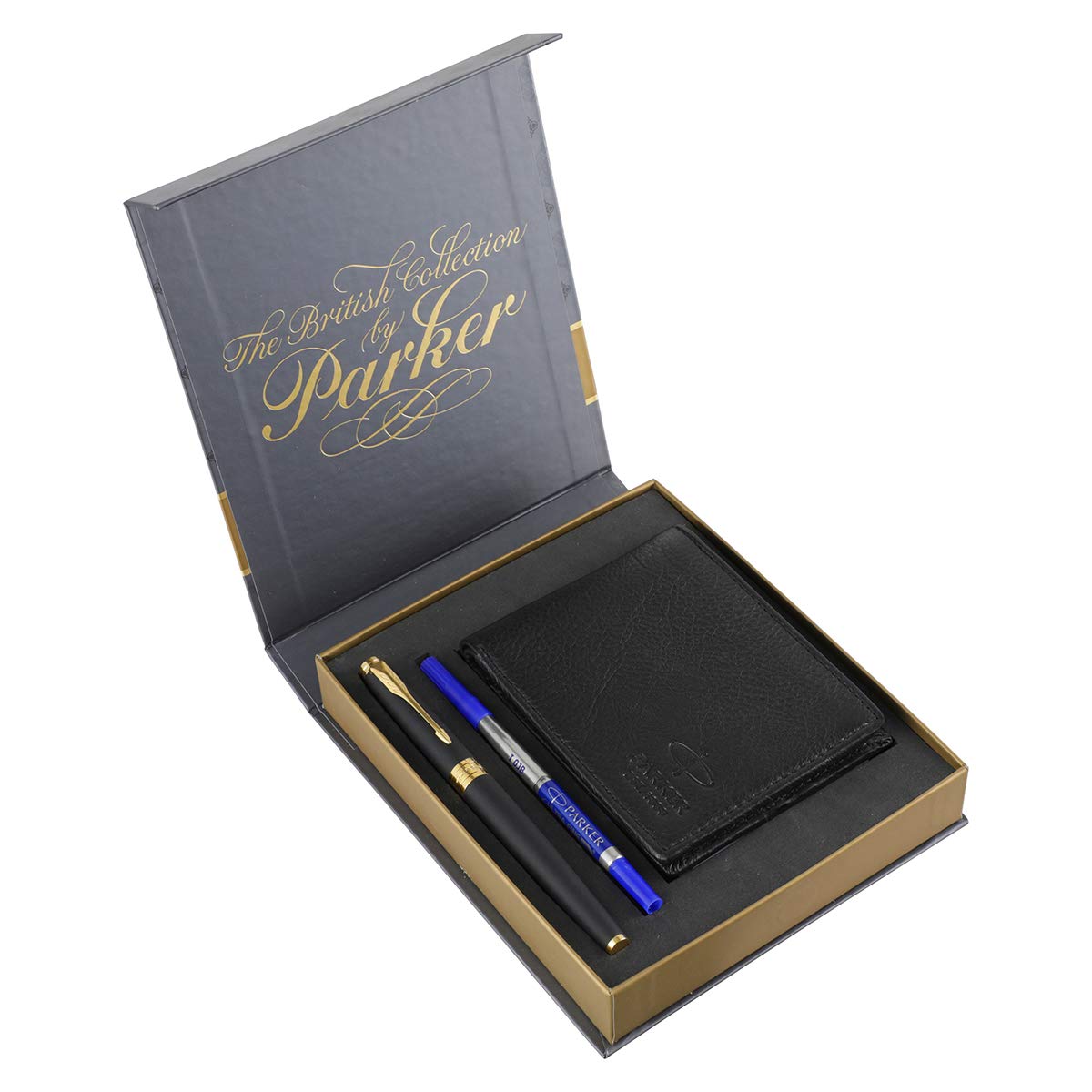 Parker Aster Matte Black Roller Ball Pen with Wallet ( Gold Trim)