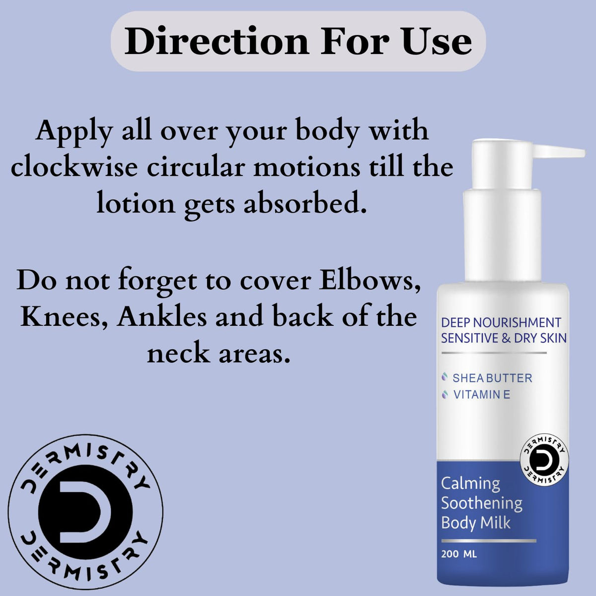Dermistry Deep Nourishment Body Milk Lotion for Sensitive & Dry Skin, Calming & Soothing with Shea Butter & Vitamin E, Non-Greasy, Repairs & Smoothens Skin, Moisturizer For Winter, Men & Women