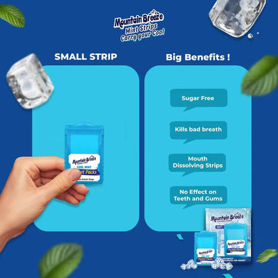 Mountain Breeze Mouth Freshner Sugar-Free Coolmint Fresh Breath Strips (7Strips each) Pack of 20 with Extra Spearmint(24 Strips each) Pack of 1