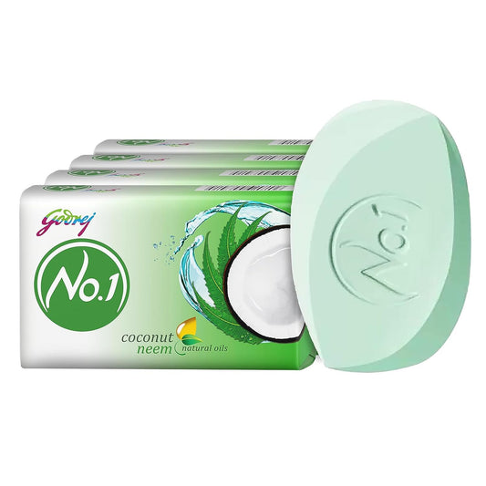 Godrej No.1 Coconut & Neem Bathing Soap, Gives Silky Smooth Skin - Pack of 4 - 150g each