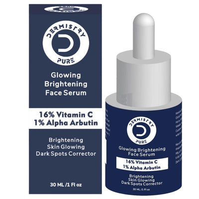 Dermistry 16% Vitamin C 1% Alpha Arbutin Skin Lightening Brightening Instant Glowing Fairness Face Serum Removes Pigmentation Dull Skin Dark Spots Corrects Radiance Sun Damage Repair 30 ml