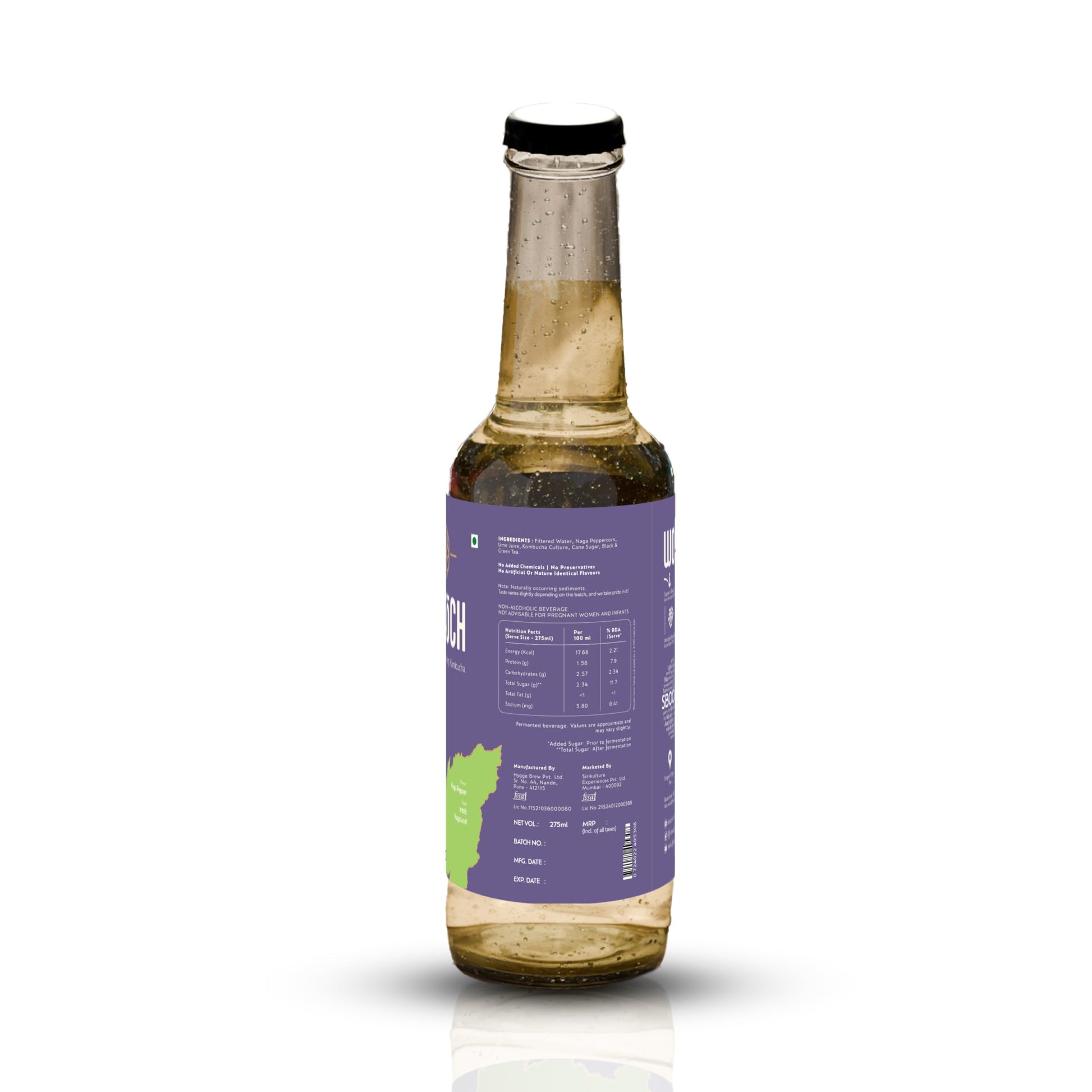 SBOOCH - Indian Sparkling Kombucha Tea | Naga Pepper Flavor |275ml Pack of 6| Gut-Friendly Beverage | Antioxidant-Rich Zero Preservatives | Alcohol-Free Fermented Tea | Vegan & Gluten-Free