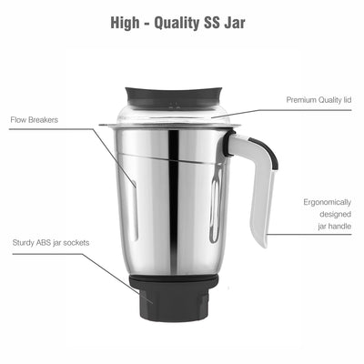 Cello Kitchenette Collection Levanate Pro Plus Mixer Grinder with 3 Jars & 1 Juicer | 500 Watts | 3X Speed Control | Set of 4 | Black