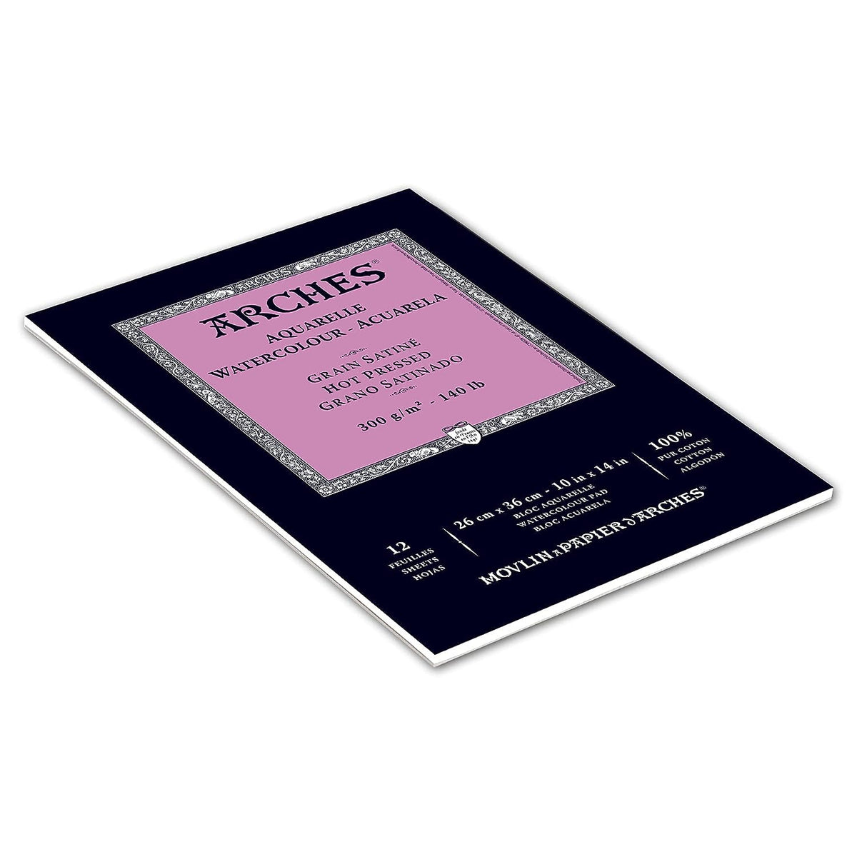 Arches Watercolour 300 GSM Hot Pressed Natural White 26 x 36 cm Paper Pad, 12 Sheets