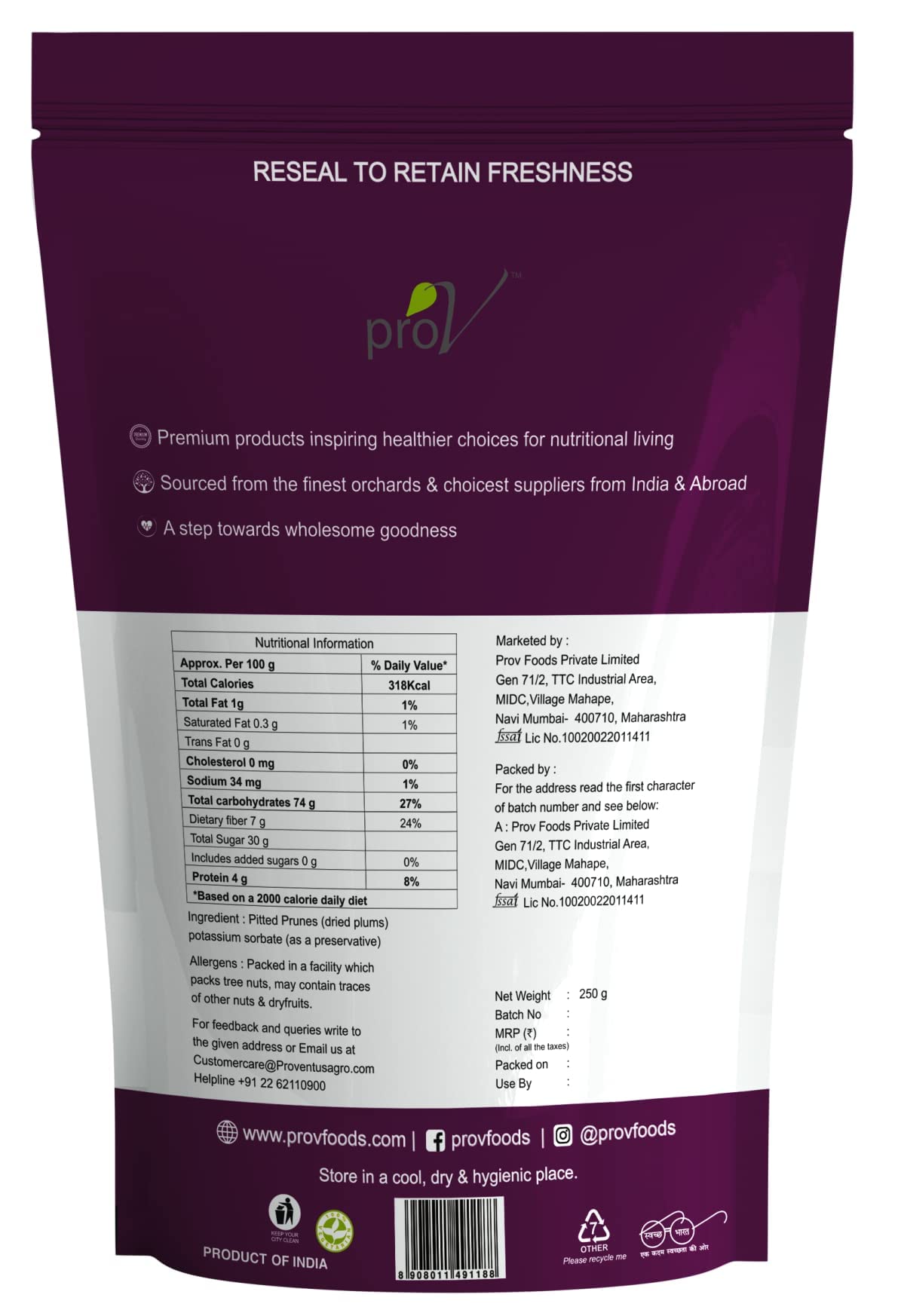 ProV Premium - Prunes 250 gm