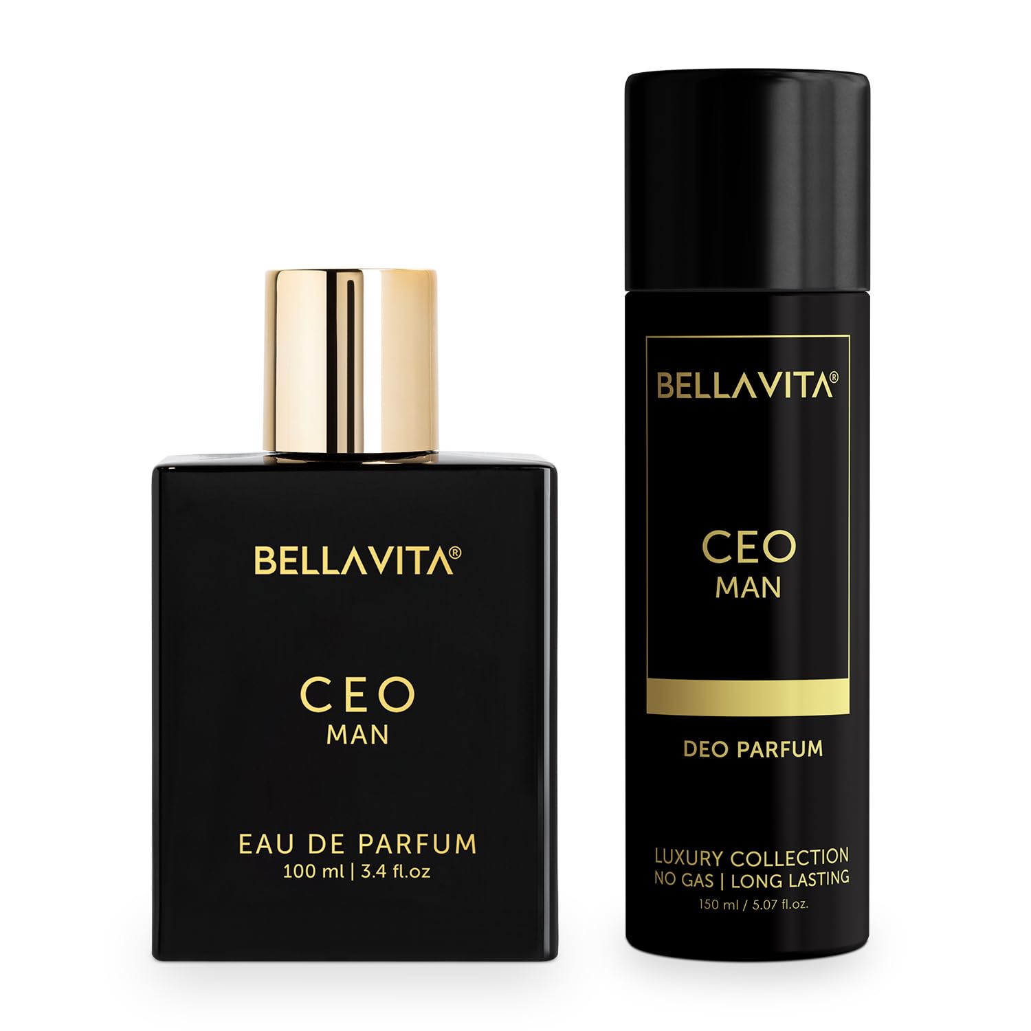 Bella Vita Luxury Unisex Ideal Men Combo for Him, Pack Of 2 Premium Long Lasting Woody Fragrance Scent - Ceo Men Edp 100 Ml & Body Parfum Deodorant 150 Ml