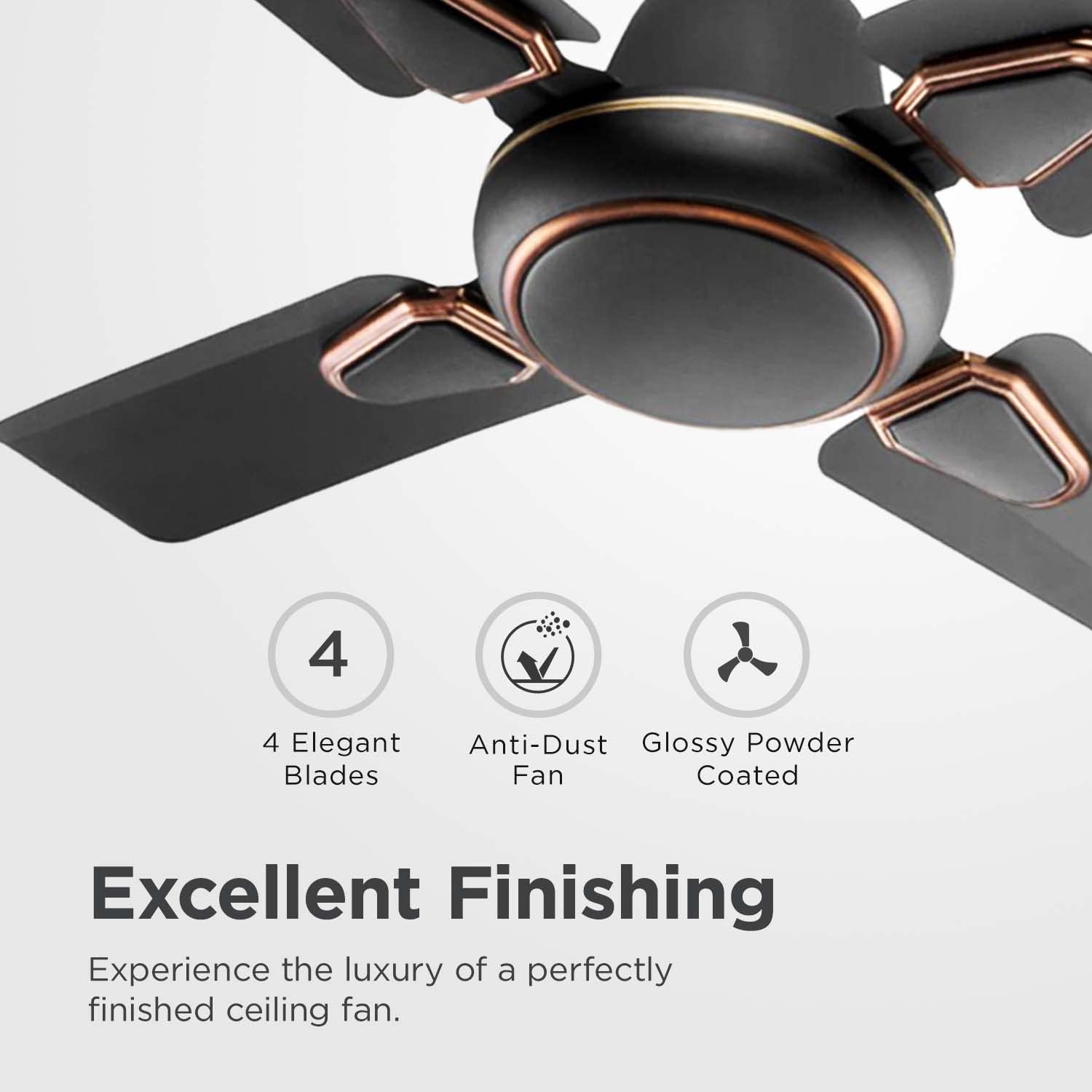 Candes Brio Turbo 600 mm /24 inch Small Ceiling Fans for Home | High Speed, Energy Saver, Noiseless | Small Ceiling Fan for Home, Kitchen Fan, Balcony & Small Room | 2 Yr Warranty | Smoke Brown