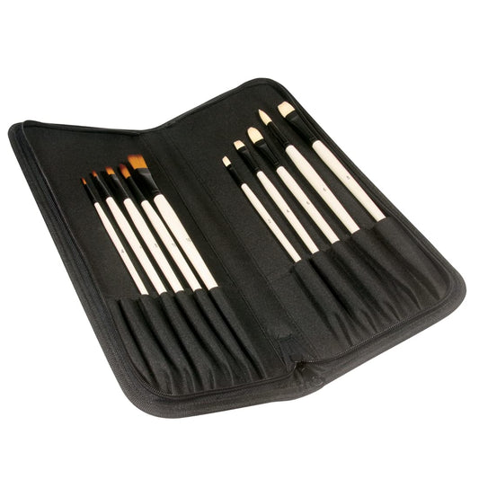 Daler-Rowney Graduate Long Handle Acrylic & Oil Zip Case Brush Set (10x Brushes)