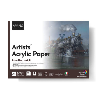 BRUSTRO Artists' Acrylic Glued Pad 400 GSM, A4-12 Sheets