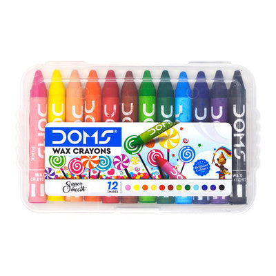 Doms Non-Toxic Super Smooth Wax Crayons - 12 Assorted Shades