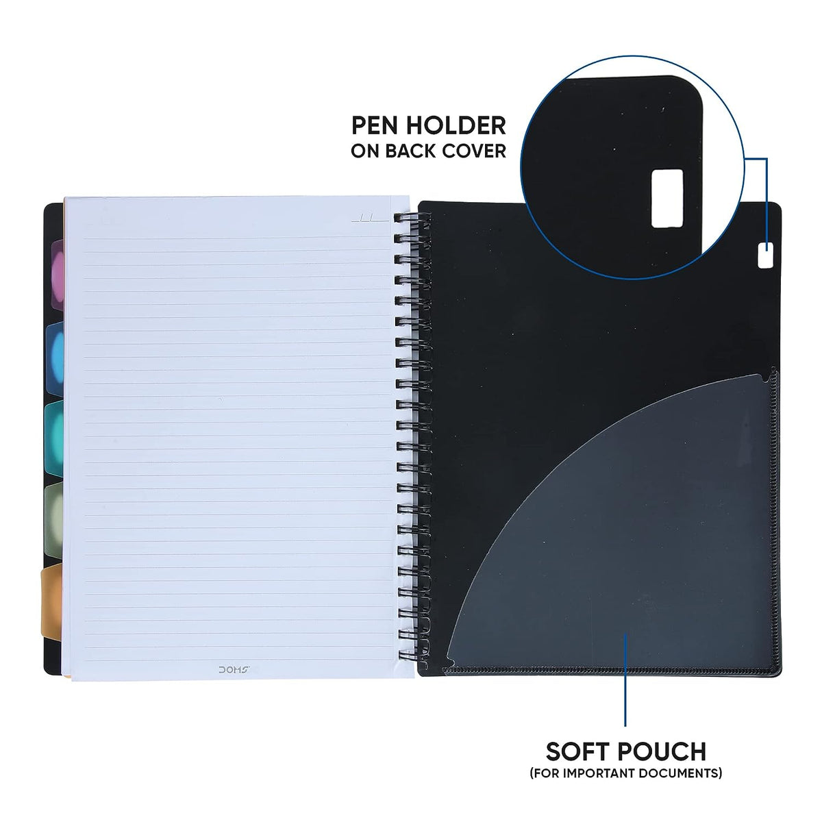 Doms Wiro Binding Notebook | 5 Subject Book | Single Line Ruled | 300 Pages | 29.7 x 21 cm | Pack of 1