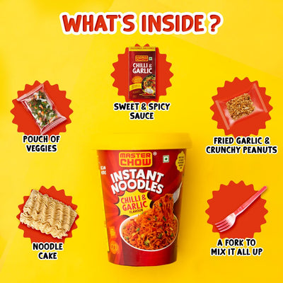 25x Masterchow Chilli Garlic Instant Cup Noodles - 100g - Pack of 25