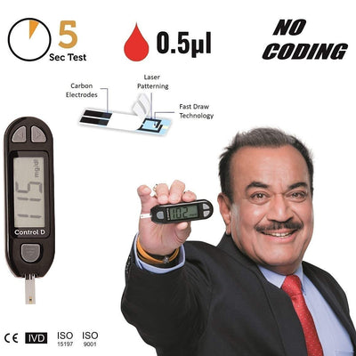 Control D Blood Glucose Monitor (Pack of 50 Strips, Black)