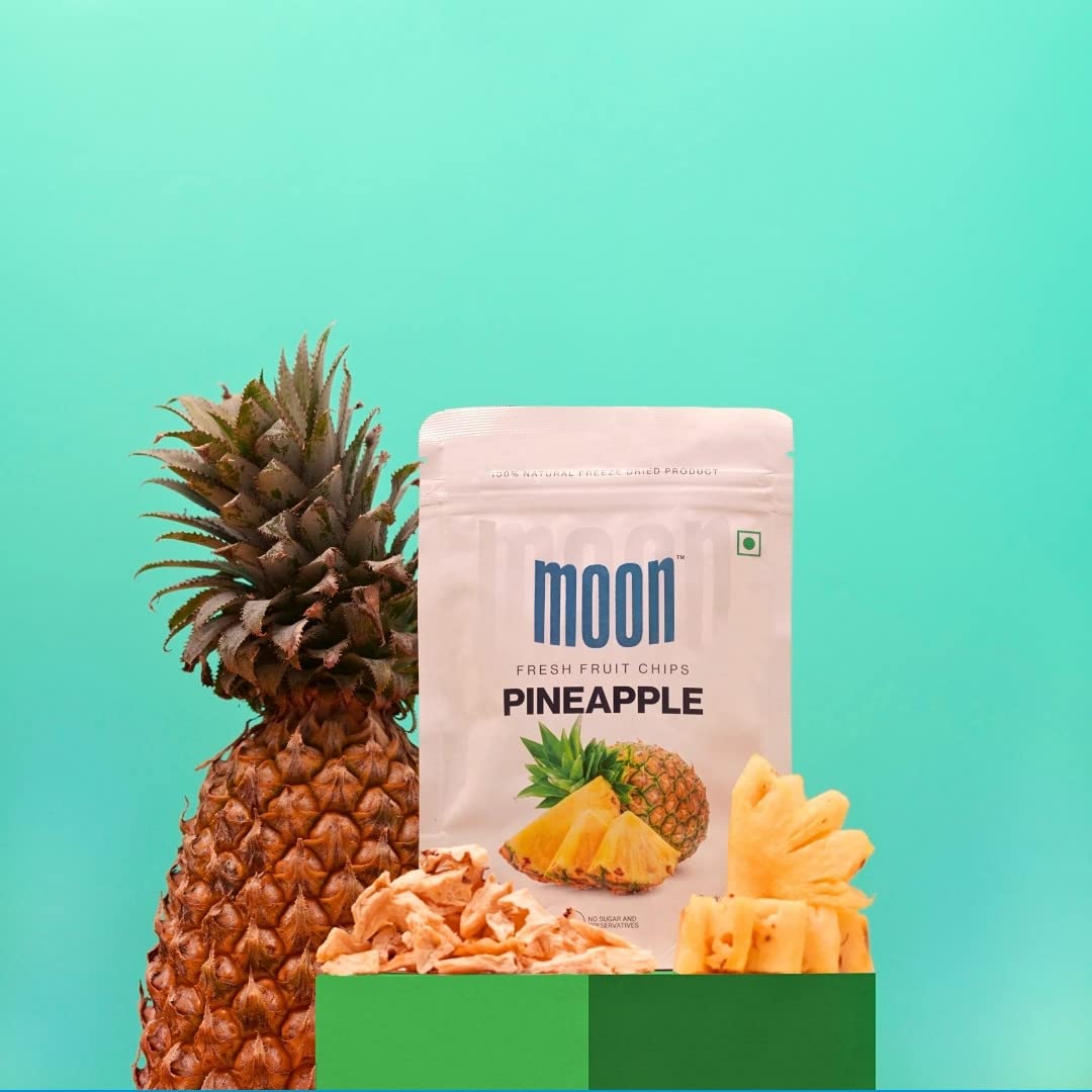 Moon Freeze Dried Pineapple Chips | Healthy Pineapple Snack | 100% Natural, Vegan, No Preservatives, No Added Sugar | 16 Gm | Moon_Pineapple_Chips | (16Gm) Pack of 2