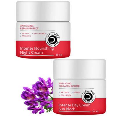 Dermistry Anti Aging Collagen Builder SPF30 Retinol Hyaluronic Acid Nourishing Age Ageing Protect Day Cream & Night Cream for Wrinkles Reduction Fine Lines Skin Lifting Firming, Men Women - 100ml