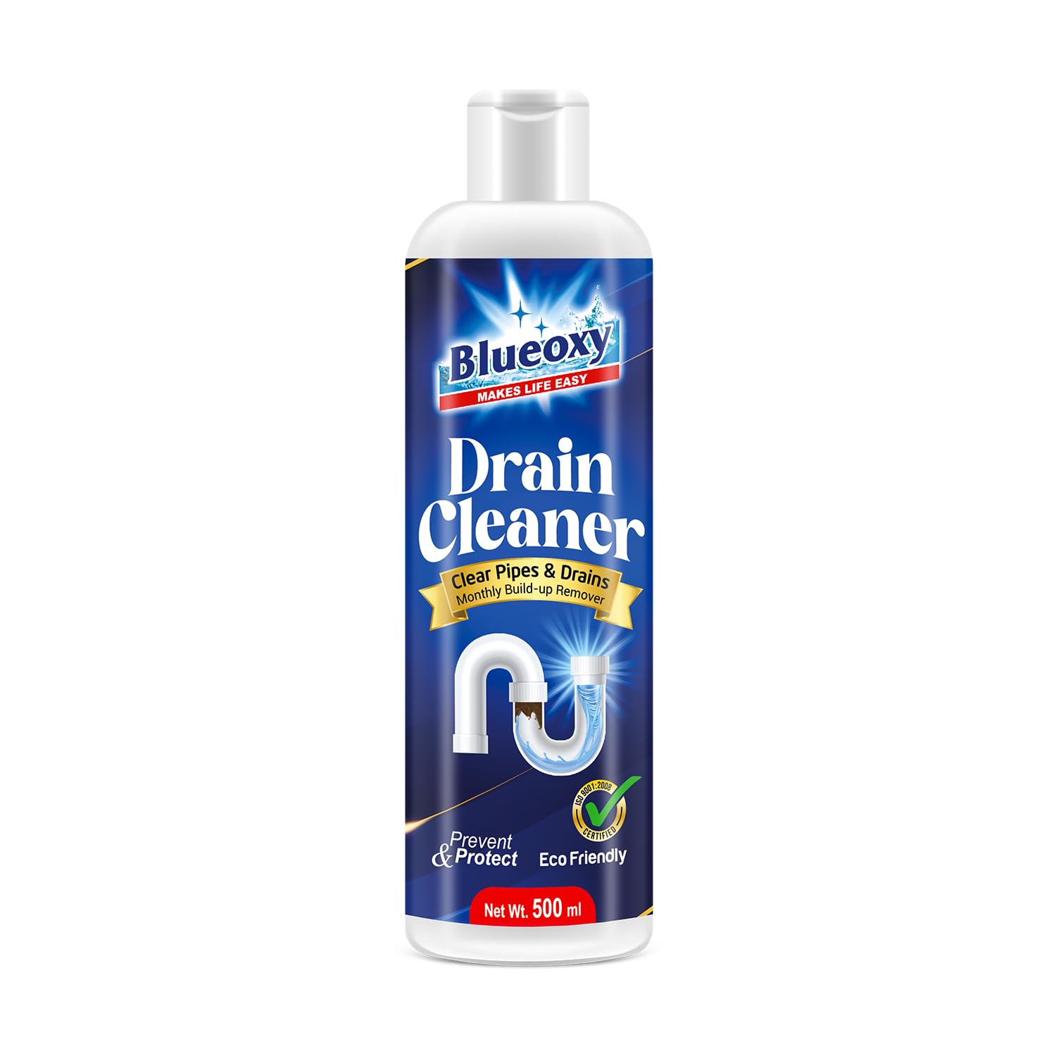 Blueoxy Drain Clog Remover Liquid | Used for Shower & Sink Drains & Pipes | Pure Gel Based | 500 Ml | Pack of 1