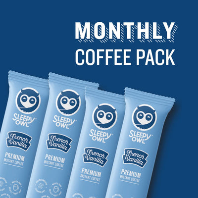 Sleepy Owl French Vanilla Flavour 100% Arabica Coffee Sachets | 60g - Pack of 30 x 2g Instant Coffee Powder Sachets | Travel Friendly