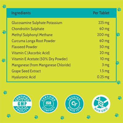 CF Pets Chewable Hip and Joint Tablet with Glucosamine, Chondroitin & MSM - Complete Mobility Support & Joint Support Supplement for Dogs, Puppy and Cats | Chicken Flavour - 120 Tablets