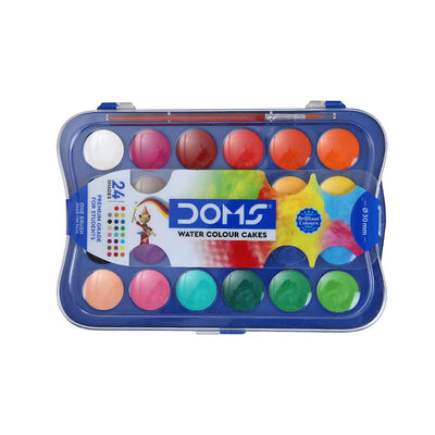 Doms Non-Toxic 30Mm Water Colour Cake Set With Paint Brush - 24 Assorted Shades