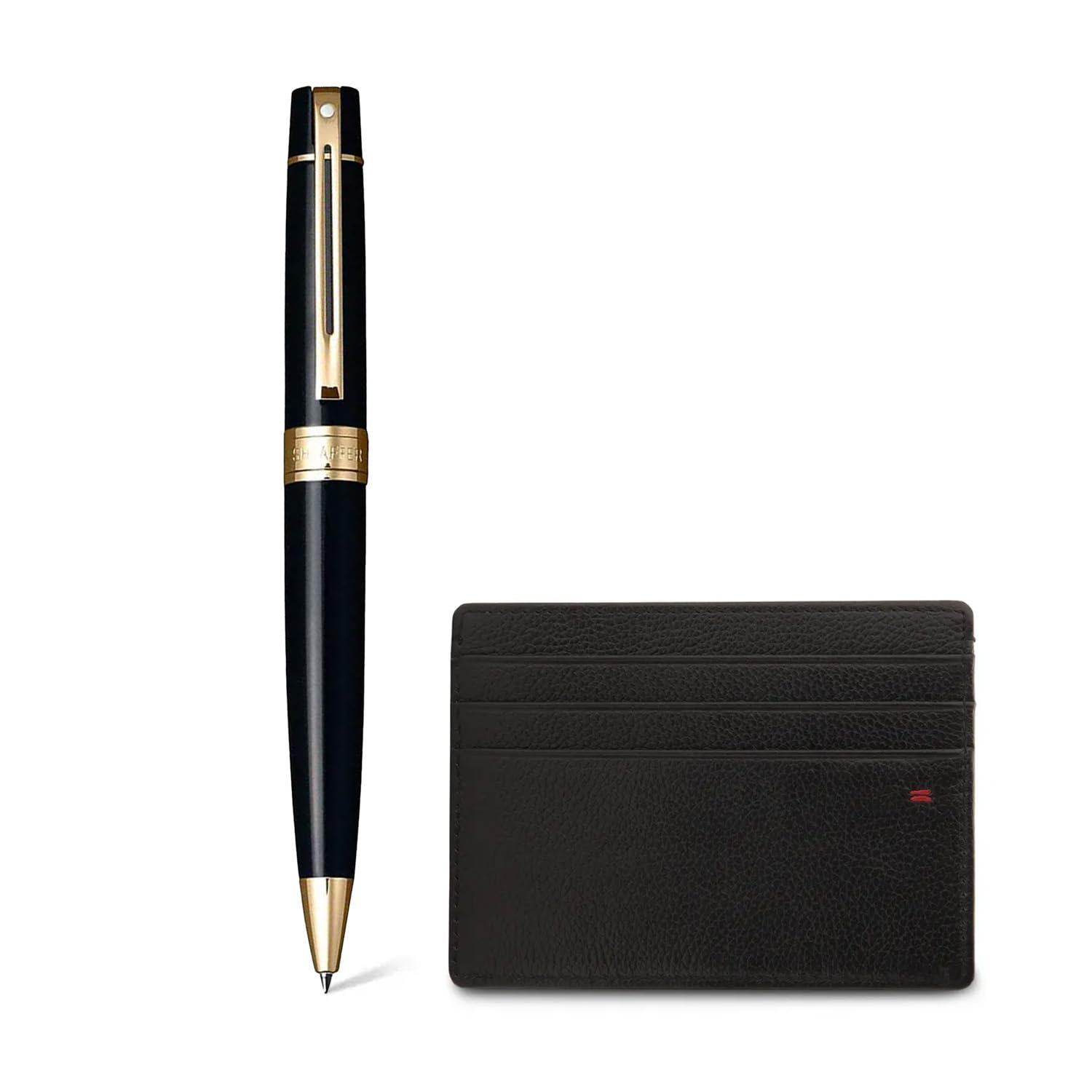 Sheaffer Gift Set 300 Ballpoint Pen with Credit Card Holder Glossy Black with Gold Trims | Pen Set for Gift