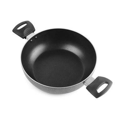 Cello Non Stick Hammered Tone Kadhai with Glass Lid 2.5 LTR, Black & Grey, Aluminium