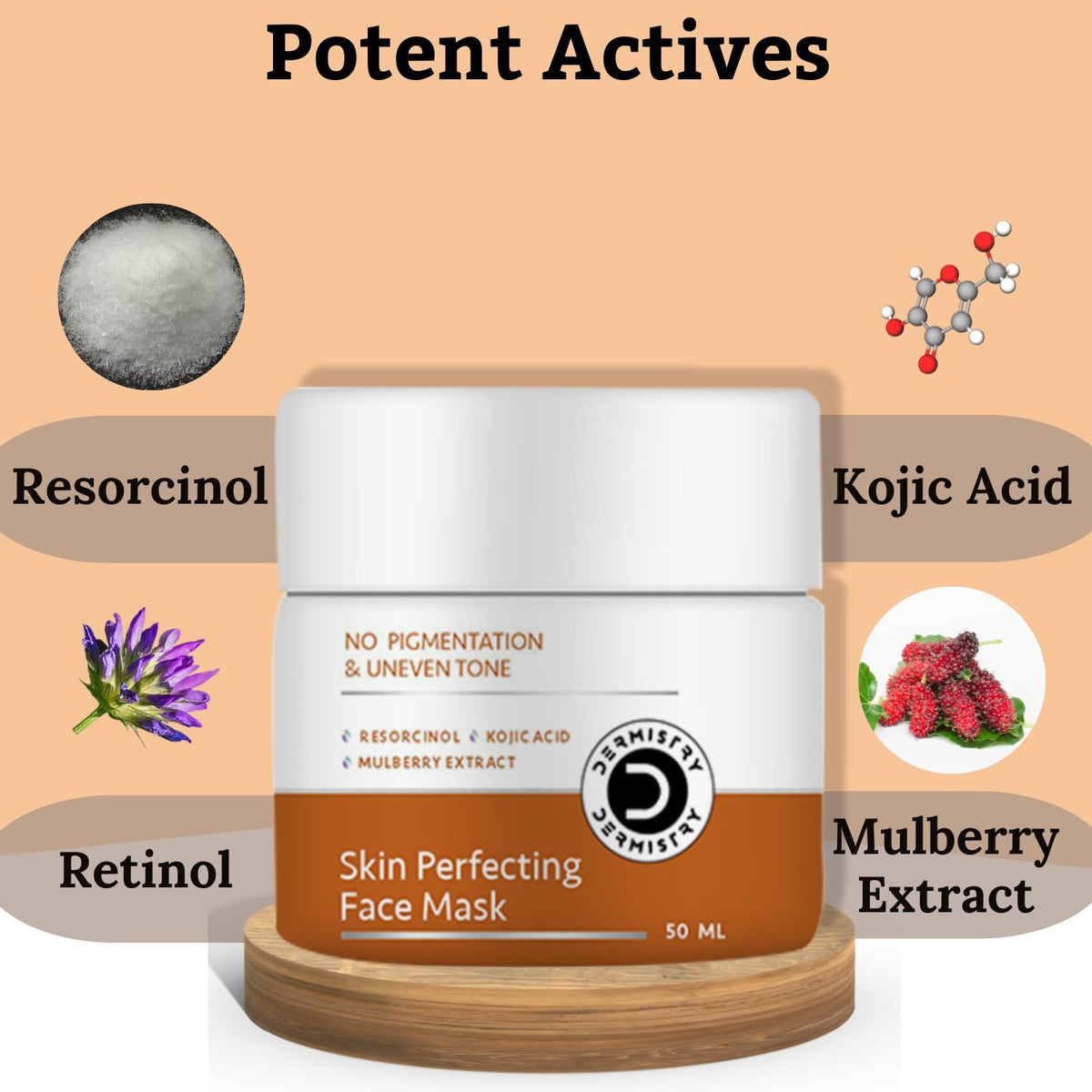 Dermistry 1% Kojic Acid Pigmentation Instant D De Tan Dark Spots Removal Skin Glow Lightening Brightening Face Pack Mask For Men Women - 50ml