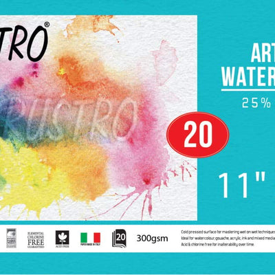 Brustro Artists Watercolour Paper, 25% Cotton, 300 GSM, Cold Pressed, Size - 11" x 15" (Inches), Pack of 20 Sheets
