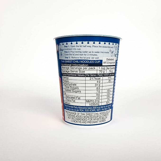 Blue Dragon Instant Cup Noodle - Thai Sweet Chilli Cup Noodle | Easy to Making | Vegetarian Food | No Preservative & Artificial Colors | Instant Cup Noodle - 70gm