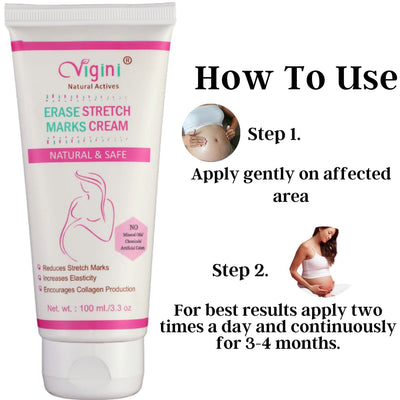 Vigini 100% Natural Actives Stretch Marks Cream for Body & Pre-Post Pregnancy, Remove Hyperpigmentation, Anti-Cellulite, Remove Scars - 100ml