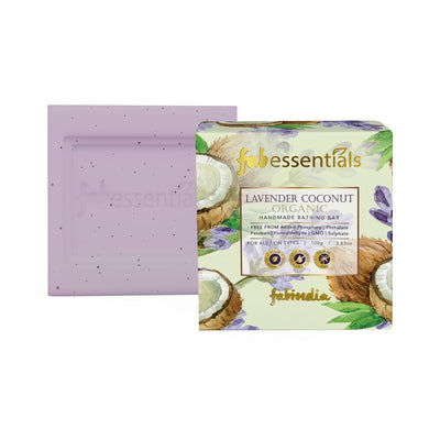 8x Fabessentials Lavender Coconut Organic Handmade Bathing Bar | 100% Organic | with the Goodness of Vitamin E| Cleanses, Nourishes & Brightens Skin | Vegan & Palm-Oil Free - 100 gm Pack of 8