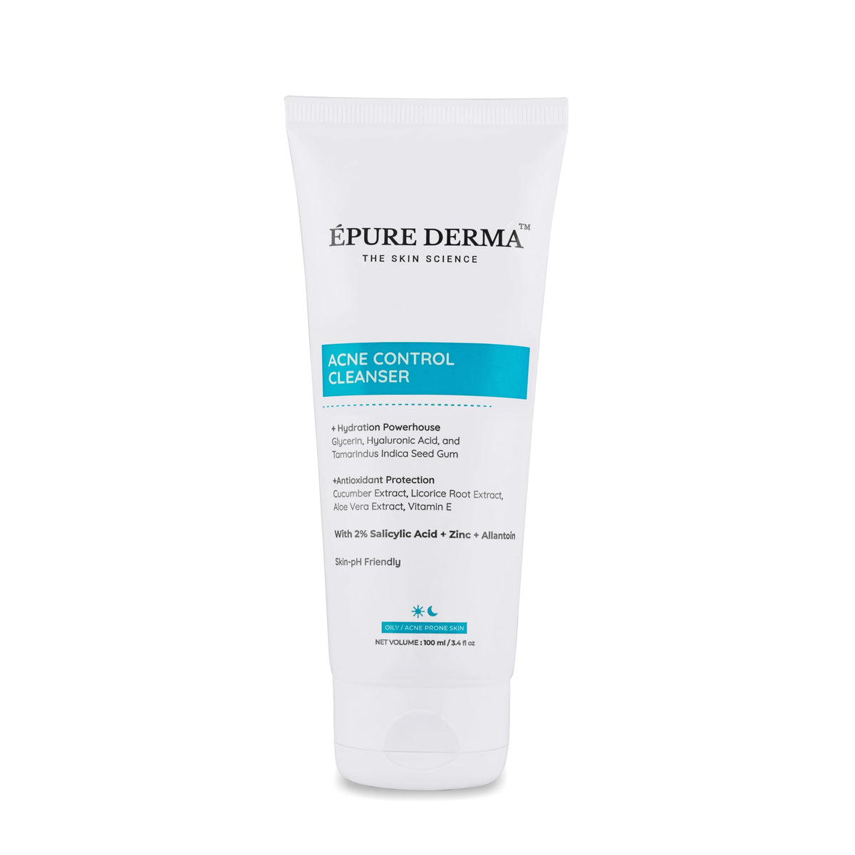 ÉPURE DERMA Anti Acne Face Cleanser with 2% Salicylic Acid + Zinc + Allantoin For Acne or Pimples | Hydrating Formula & Antioxidant Rich Face Wash For Oily Skin | Men & Women | 100 ml