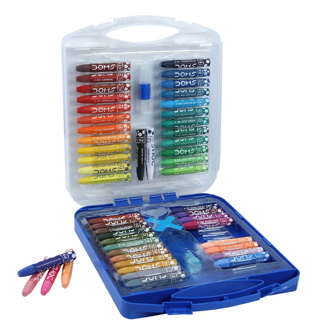 DOMS Non-Toxic Hexagonal Jumbo Oil Pastel Set in Plastic Carry Case (50 Assorted Shades x 1 Set)