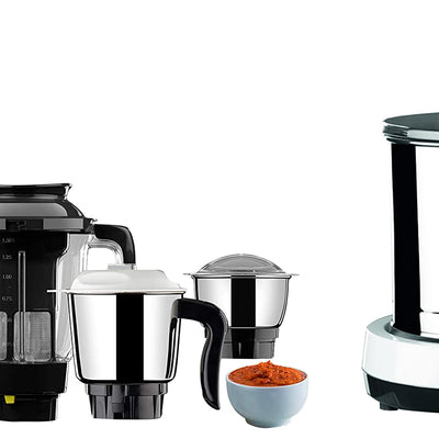 Butterfly Smart 750-Watt Mixer Grinder with 4 Jar (Grey) & Smart 150-Watt Table Top Wet Grinder with Coconut Scrapper Attachment (White) Combo