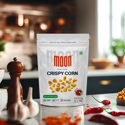 Moon Freeze Dried Peri Peri Crispy Corn 20g Pack of 03 |Not Baked or Fried | No GMO |No Oil & Preservatives | Healthy Snacks | High Protein | Source of Fiber | Gluten-Free | Low Fat | Assorted Pack | 100% Natural Light & Crispy Corn