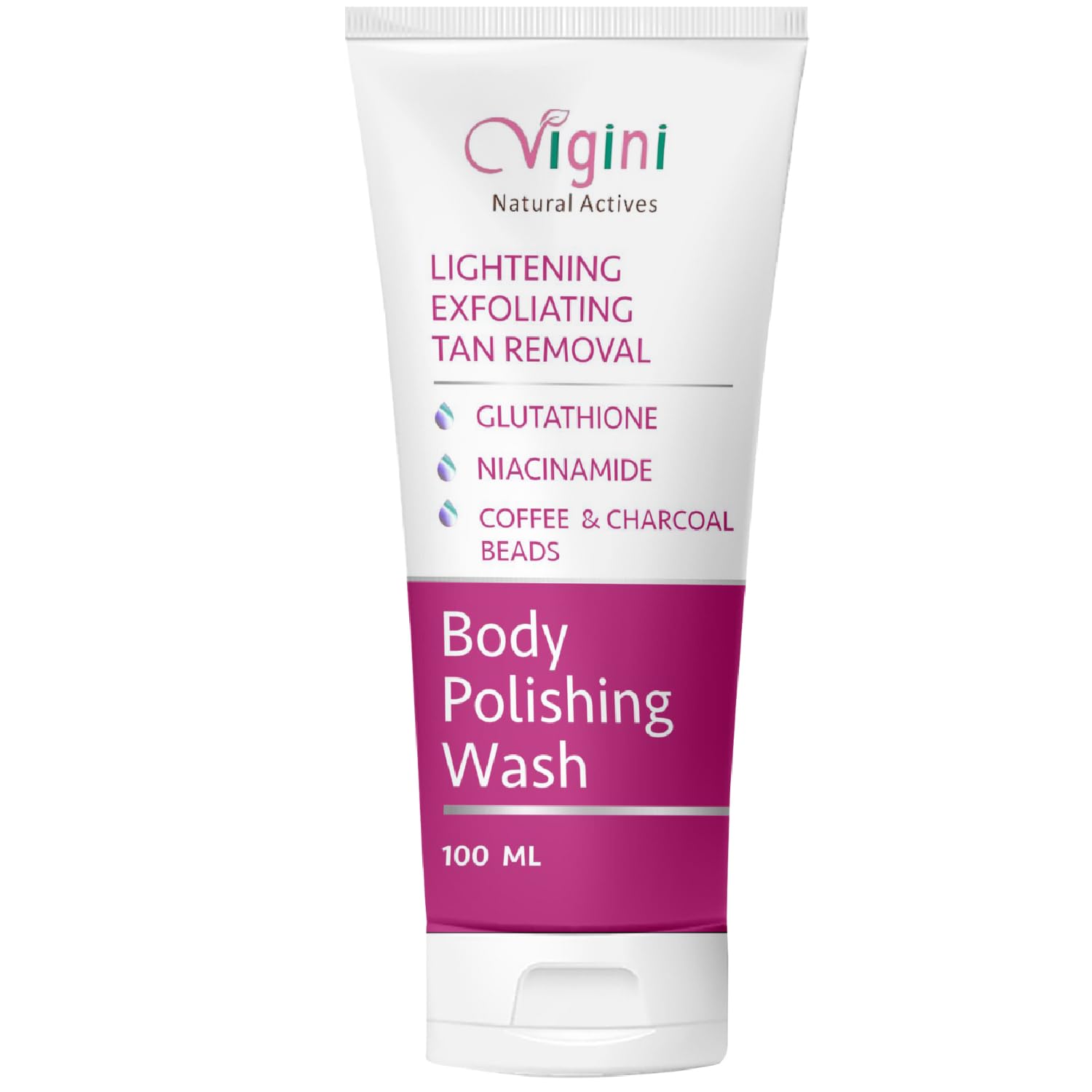 Vigini Natural Body Lightening Brightening Moisturizing Polishing Fairness Exfoliate Scrub Body Wash, Remove D Tan, Hyper Pigmentation Dark Spot, Skin Glow Glutathione Coffee Charcoal Men Women 100ml