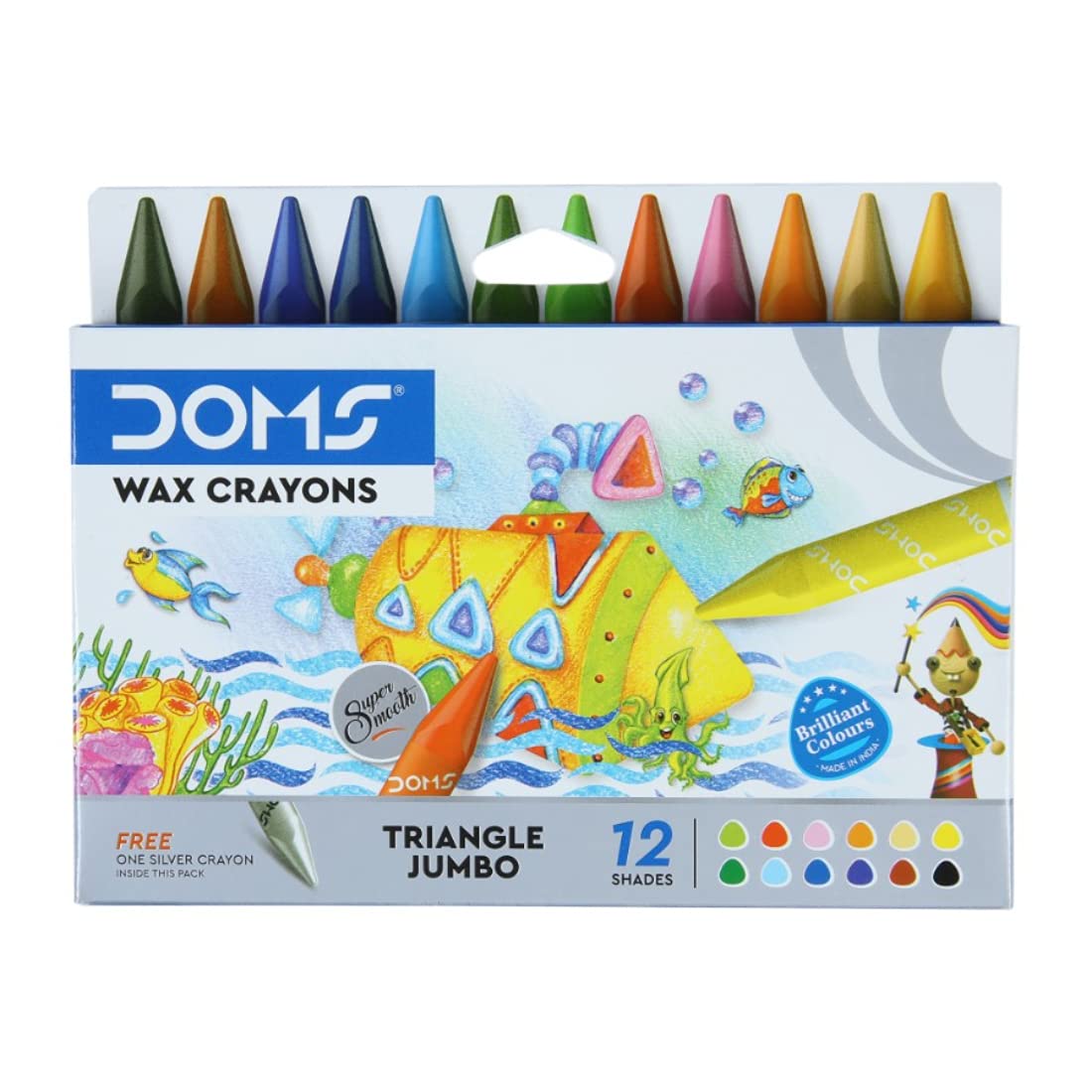Doms Tri-Jumbo Wax Crayons 12+1 Shades - Multicolor