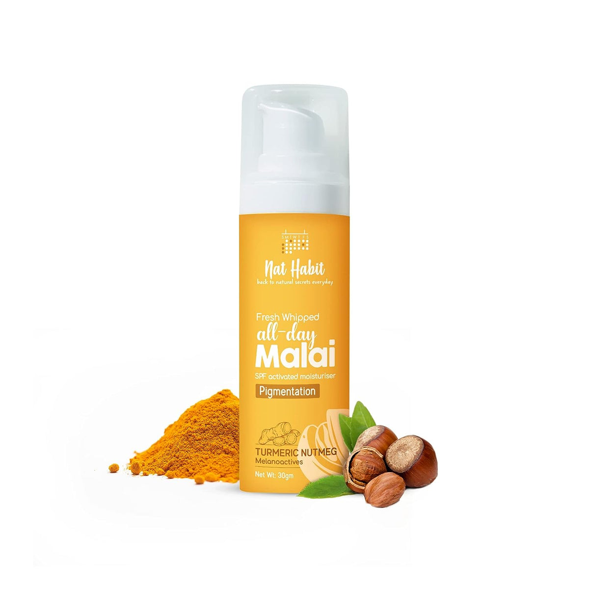4x Nat Habit -  Fresh Whipped Turmeric Nutmeg Melanoactives All Day Face Malai Cream - 30 gm - Pack of 4