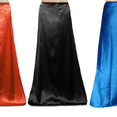 Bigfashionshop Combo Women's Silk Saree Satin Petticoat Inskirt (Orange, Black, Blue, Free Size) - Pack of 3