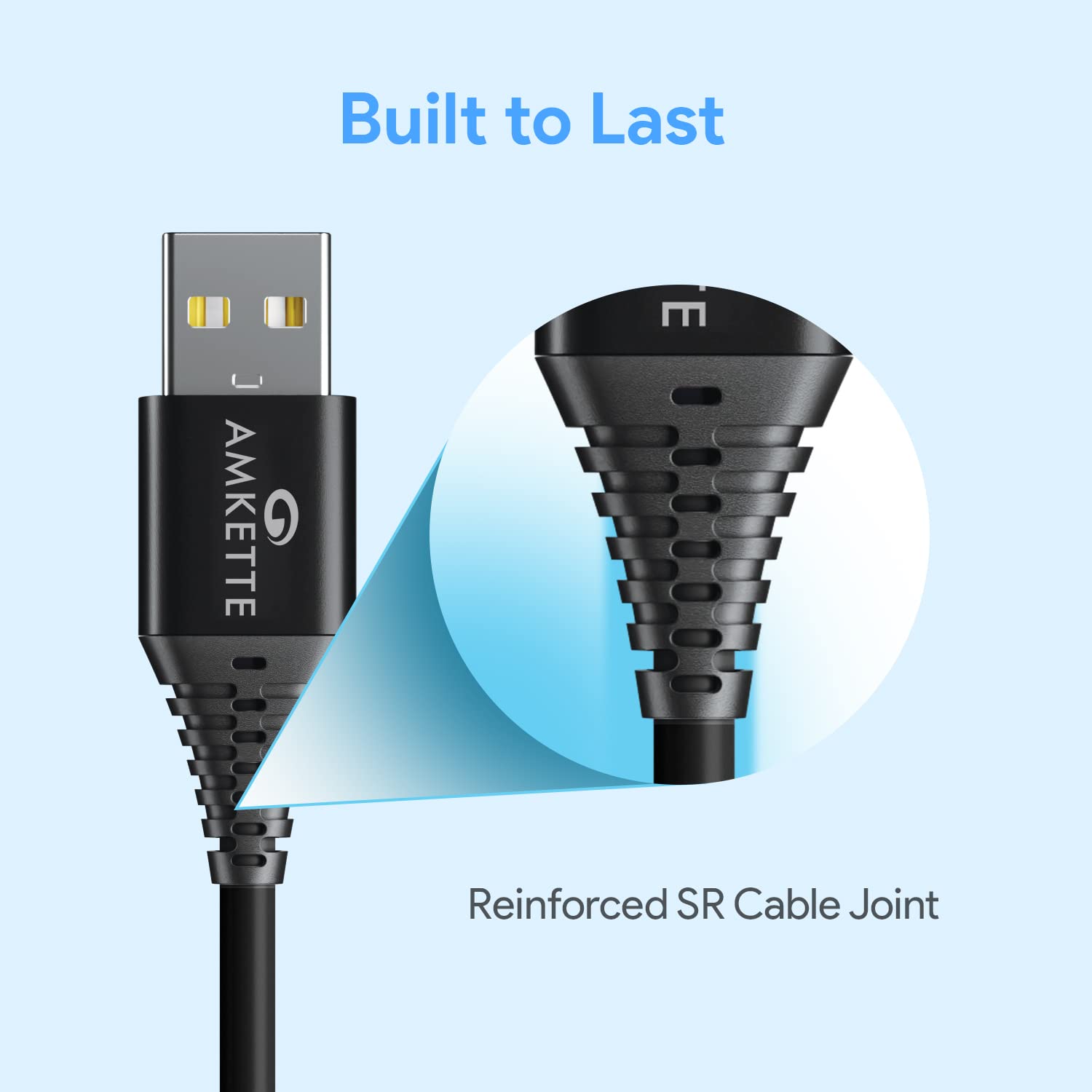 AMKETTE PowerPro iPhone Fast Charging Cable, USB to 8-Pin Fast Charging with Up to 480 Mbps Transfer Speed and 6 Months Warranty - 1 Meter (Black)