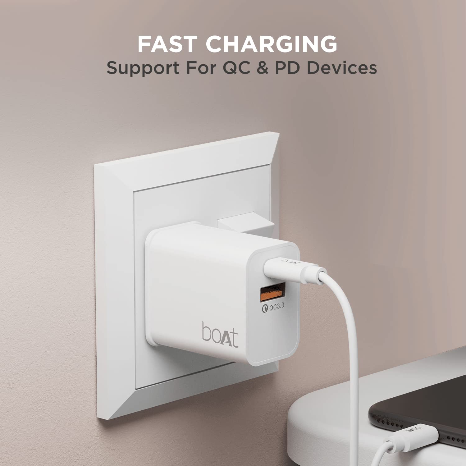 boAt WCDV 22.5W Dual Port Wall Charger with 18W Quick Charge 3.0 & 22.5W Power Delivery Support, Smart IC Protection, Auto Detection, Corrosion Resistant Pins & PD Cable(White)