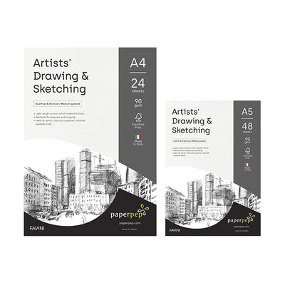 PaperPep Artists' Sketching & Drawing Paper 90GSM A4 (Pack of 24) + A5 (Pack of 48) for Sketching & Drawing with Pencil, Charcoal, Graphite, redchalk Pastel, Chalk, Wax Crayon for Artists' & Amateurs