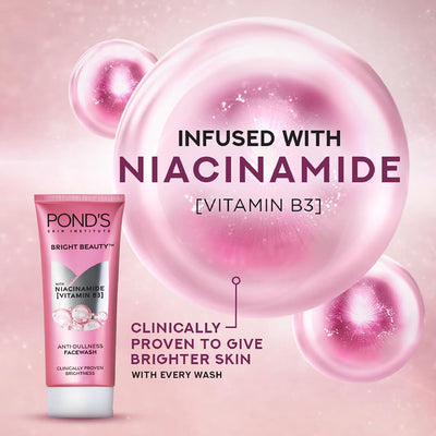 4x POND's Bright Beauty Anti-Dullness & Brightening Facewash With Niacinamide | For Glass-Skin Like Shine And With 4X Visibly Brighter Skin, 100Gm each - Pack of 4