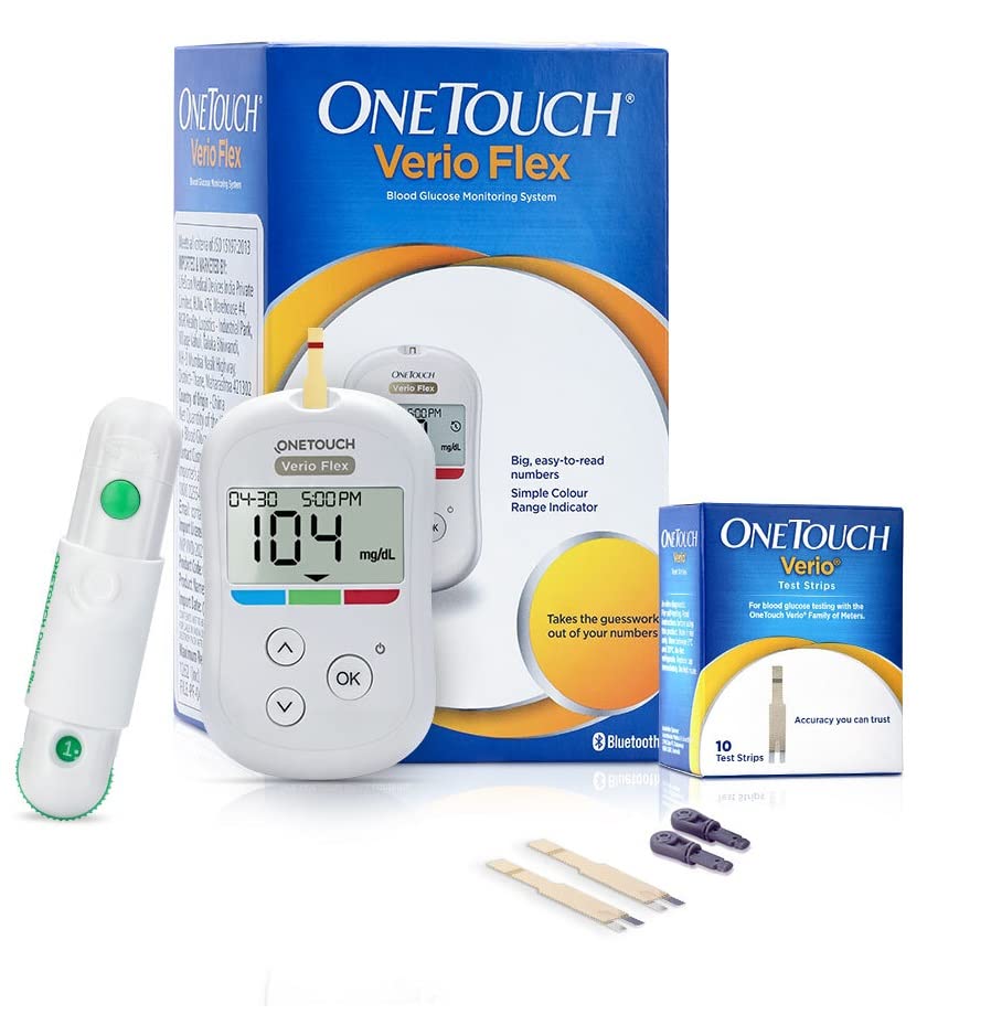 Onetouch Verio Flex® Glucometer Machine -  FREE 10 Test Strips + 10 Sterile Lancets + 1 Lancing device