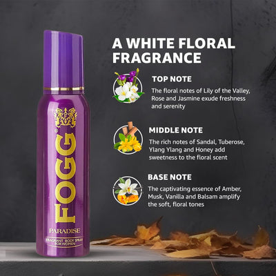 4x Fogg Paradise No Gas Deodorant for Women, Long-Lasting Perfume Body Spray, 150 ml each - Pack of 4