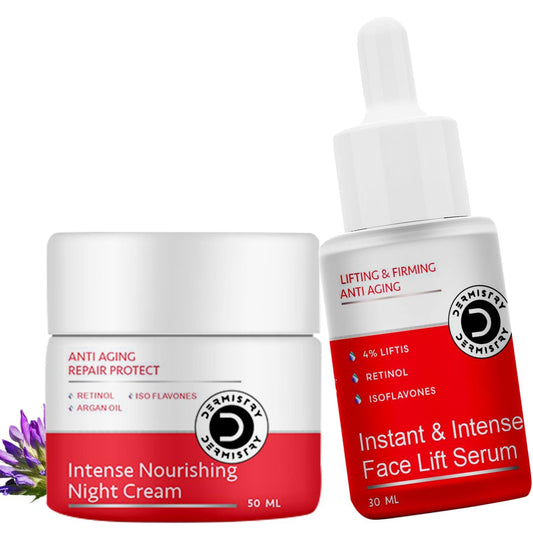 Dermistry Anti Aging Repair Protect Night Cream Retinol Hyaluronic Acid Wrinkles Fine Lines + Instant Intense Skin Lifting Firming Face Serum (Pack of 2_80ml)