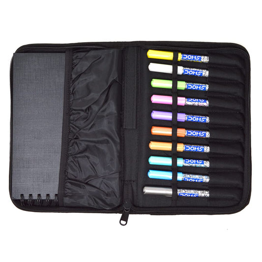DOMS Metallist Series Metallic Brush Pen Travel Kit in Zip Case | 10 Assorted Shades of Metallic Brush Pen | 1 Sketch Pad