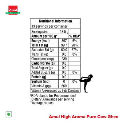 Amul High Aroma Cow Ghee, 200 Ml Jar