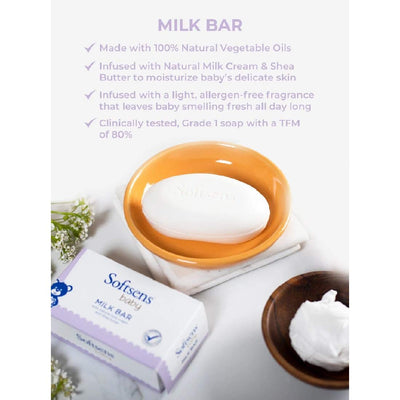 Softsens Baby Skin Hydrating Essential Kit - Milk Bar Soap(100gx3), Natural Cream(100g) & Massage Oil (200ml)